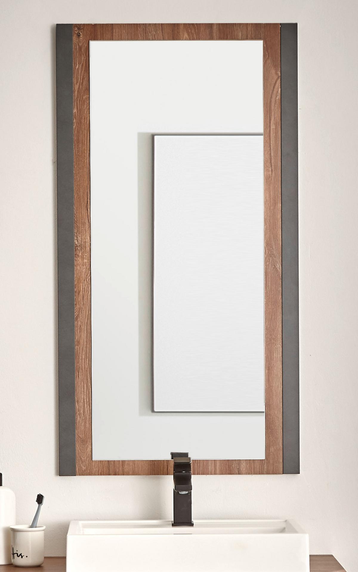 BADSPIEGEL Eiche Stirling, Matera grau, Badmöbel Wandspiegel 54 x 108 cm - Eichefarben/Grau, Holzwerkstoff (54/108/2cm)