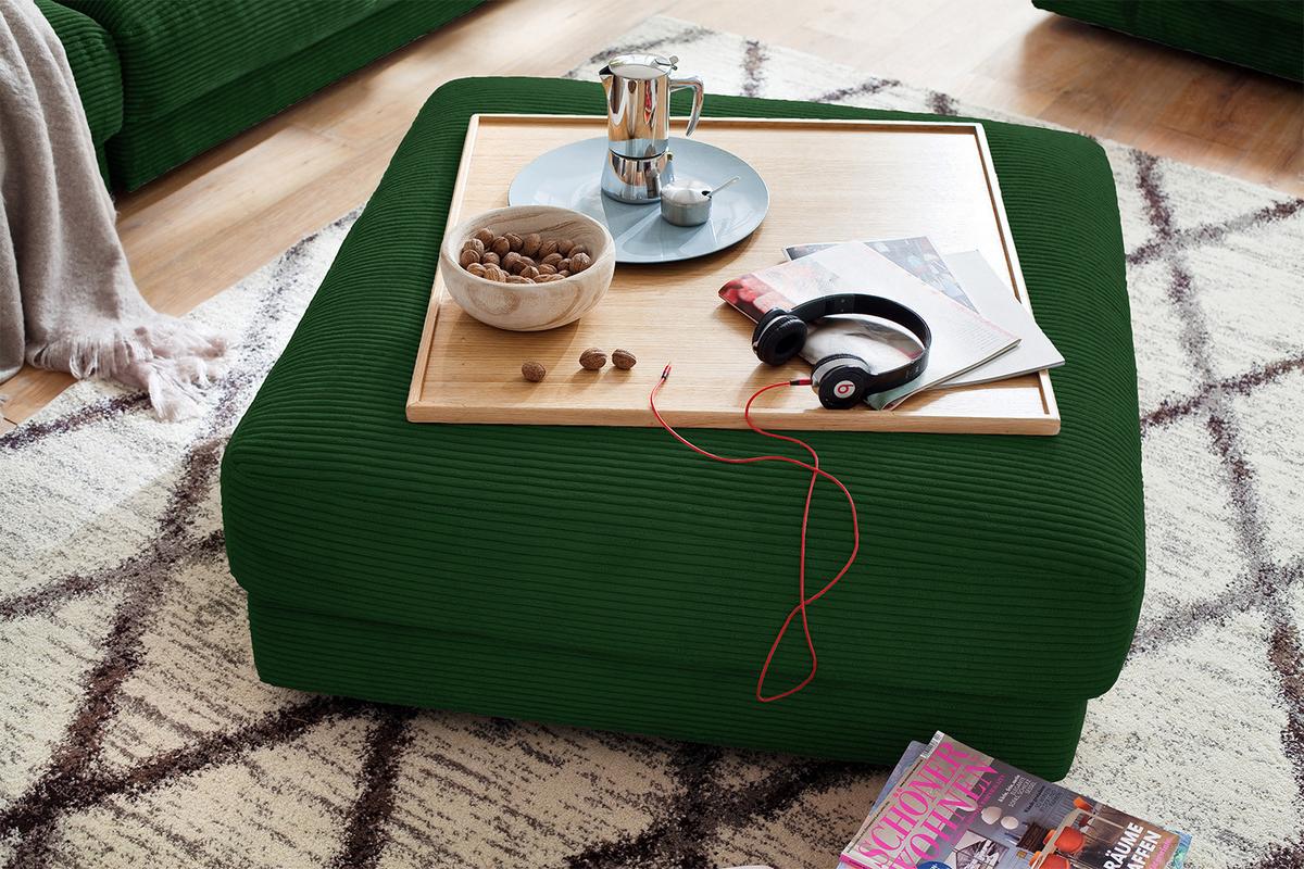 BIG HOCKER MADELINE Dunkelgrün Cord - Dunkelgrün, Textil (120/43/120cm) - KAWOLA