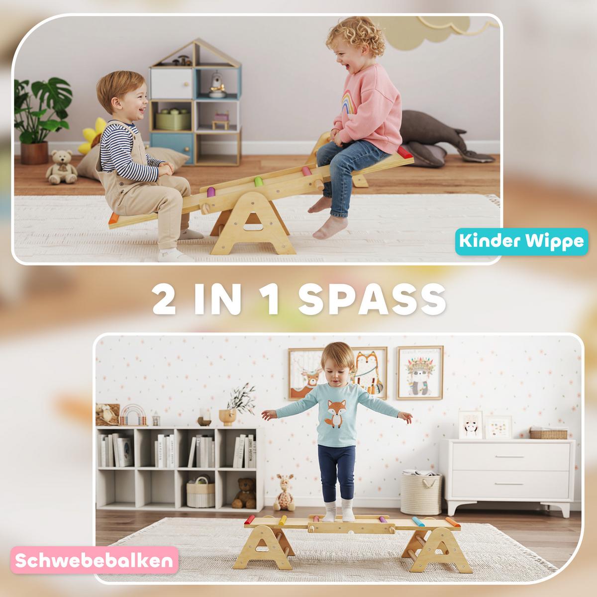 KINDERWIPPE Pappelholz Kiefernholz Mehrfarbig - Multicolor, Holz (38/133cm) - AIYAPLAY