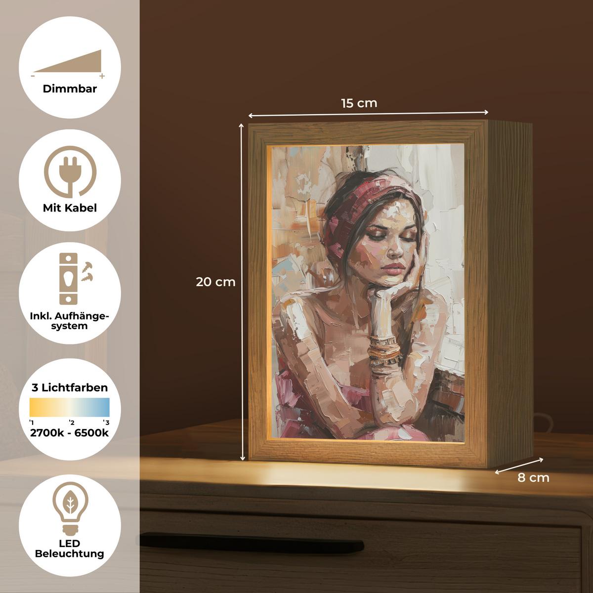 WANDLEUCHTE Frau - Lackierung - Porträt - Modern 15x20 cm - Braun, Holzwerkstoff (15/20/8cm) - OnlyWow