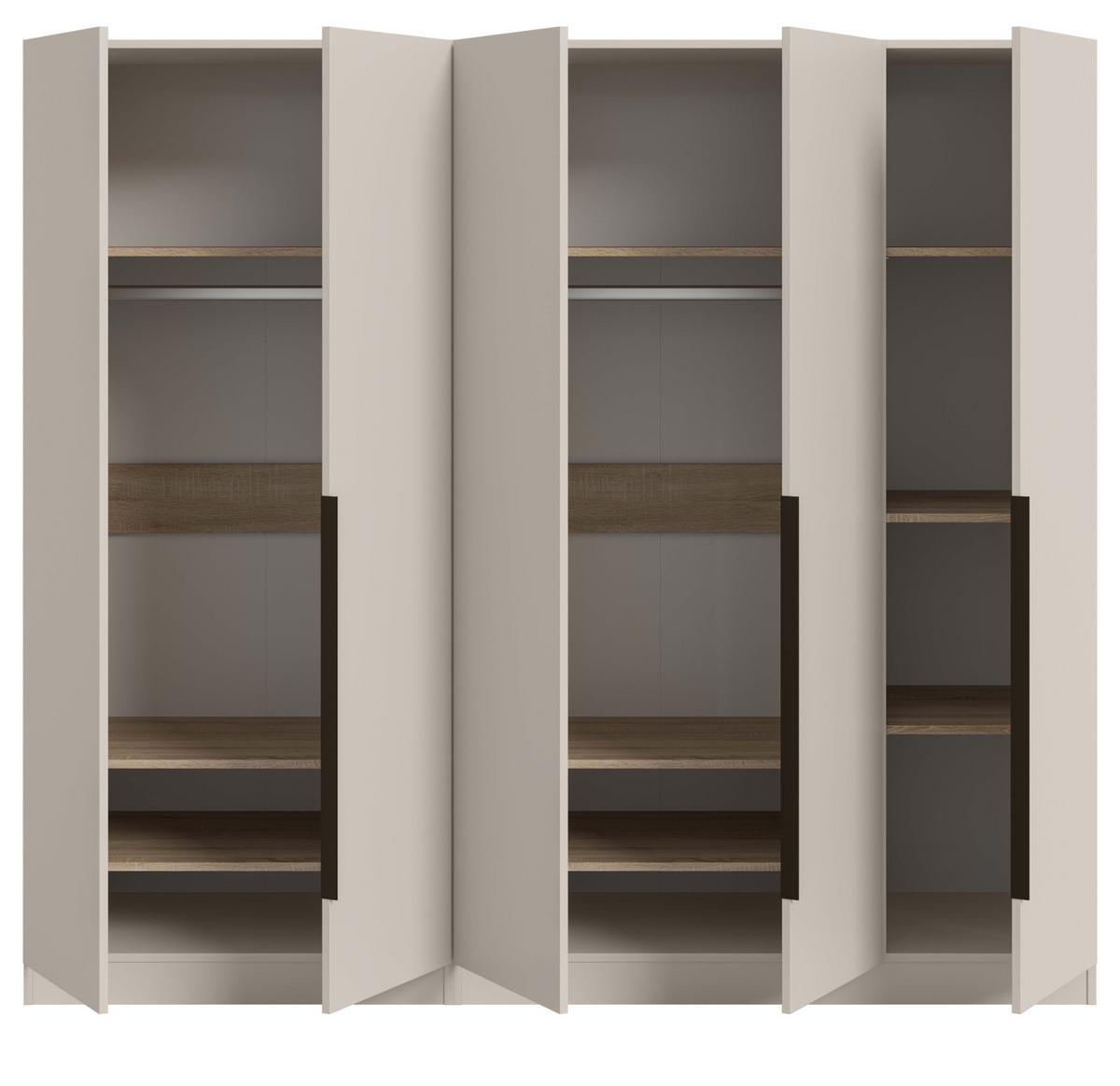 KLEIDERSCHRANK kaschmir 200 x 181 cm, Drehtürenschrank 5-türig mit Einlegeböden - Kaschmir/Schwarz, Holzwerkstoff/Kunststoff (200/181/52cm) - Inn.Furn