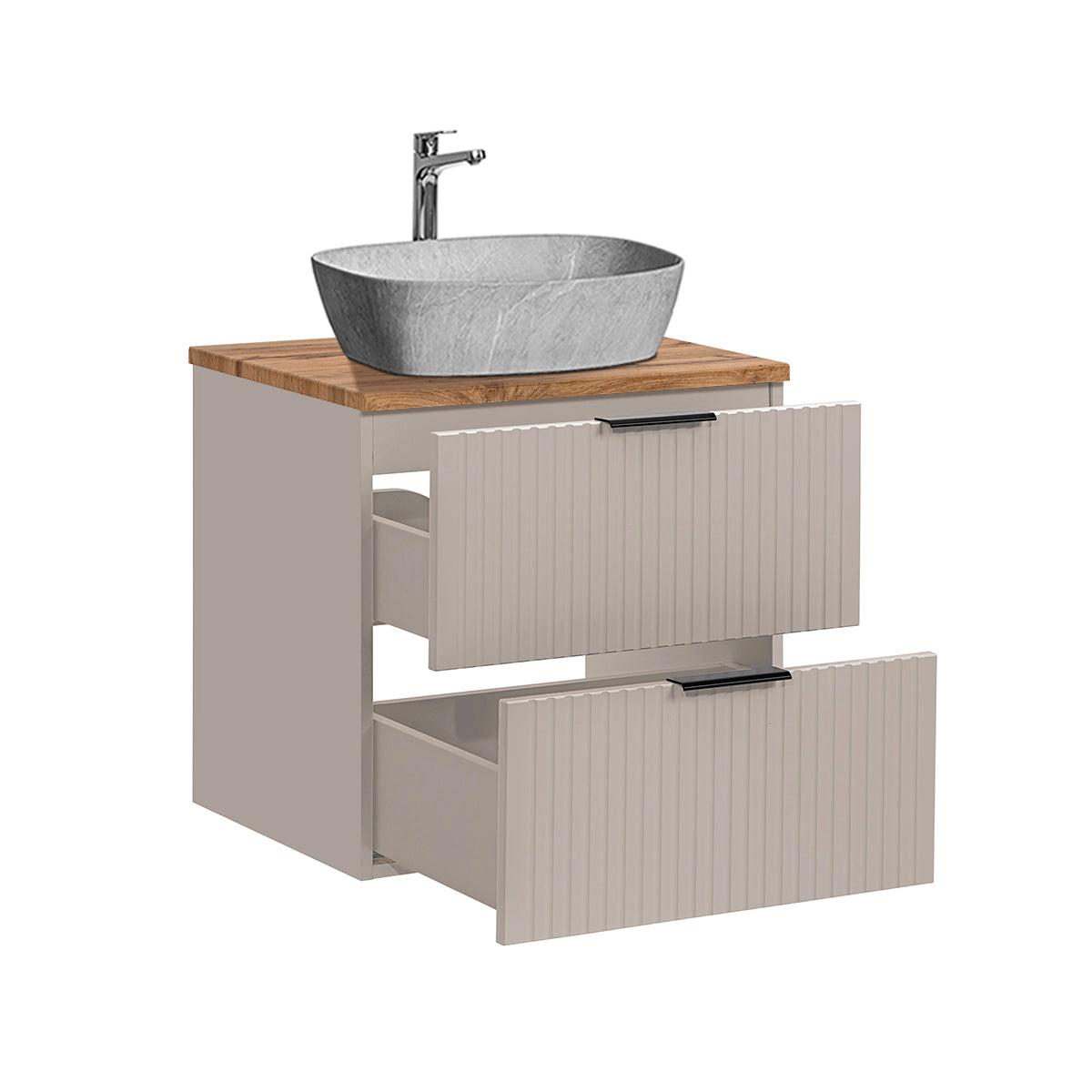 WASCHTISCH 60.6cm Adriel Kaschmir, Holz und Stein - Beige/Grau, Holzwerkstoff (60.6/59/46cm) - Petits-meubles