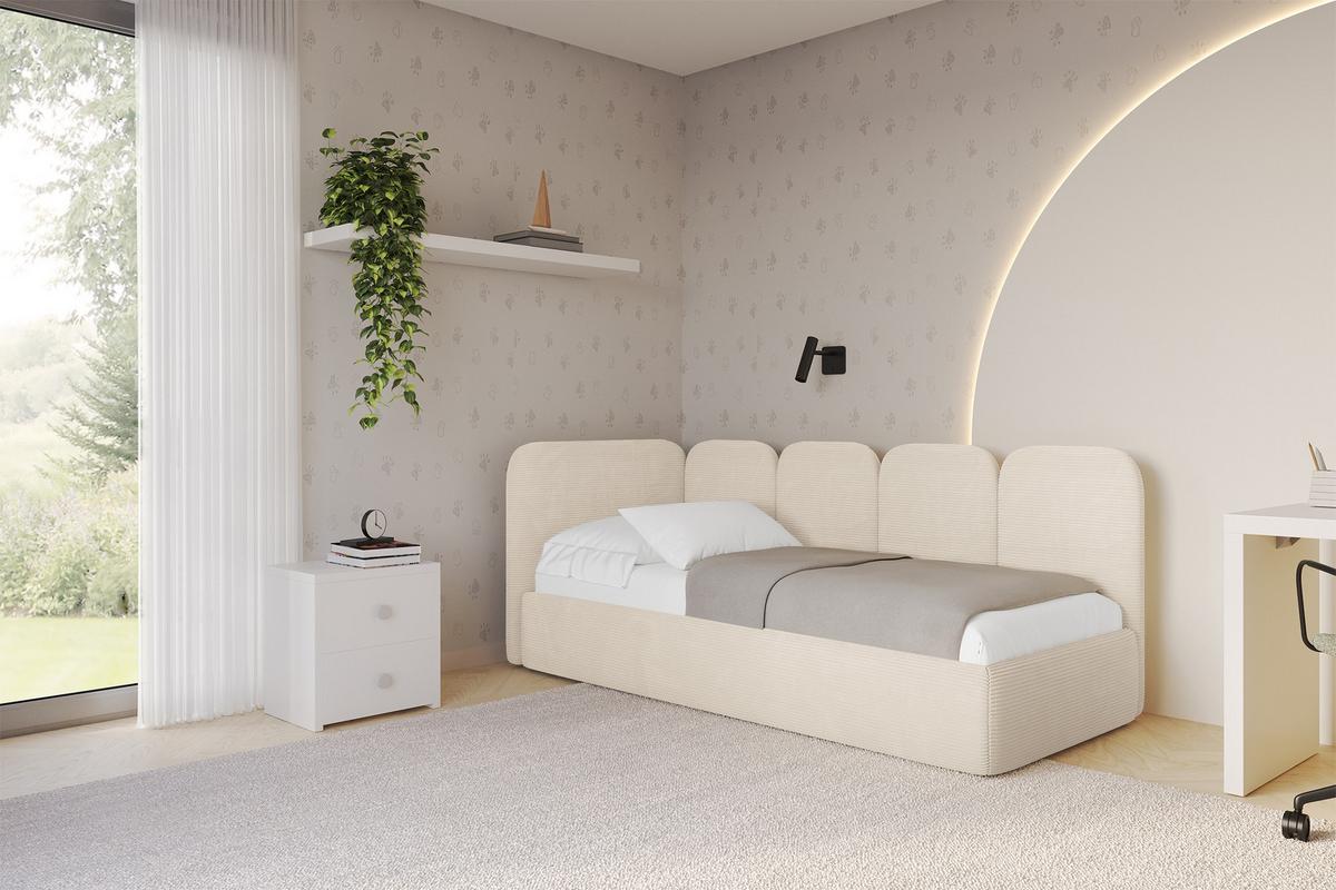 EINZELLBETT Jugendbett mit Bettkasten, Rechts - VELY 80x200 Beige - Kaschmir, Holzwerkstoff/Textil (80/200cm) - ALTDECOR