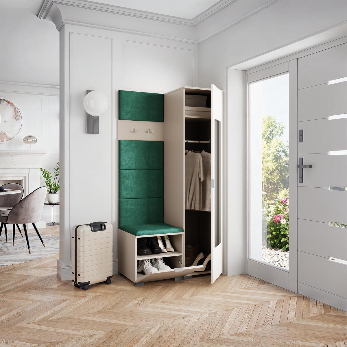 GARDEROBENSCHRANK VIRA 95/181/51 cm Modern Garderobe-Set Kaschmir - Kaschmir/Grün, Holzwerkstoff (95/181/51cm) - MASSENO