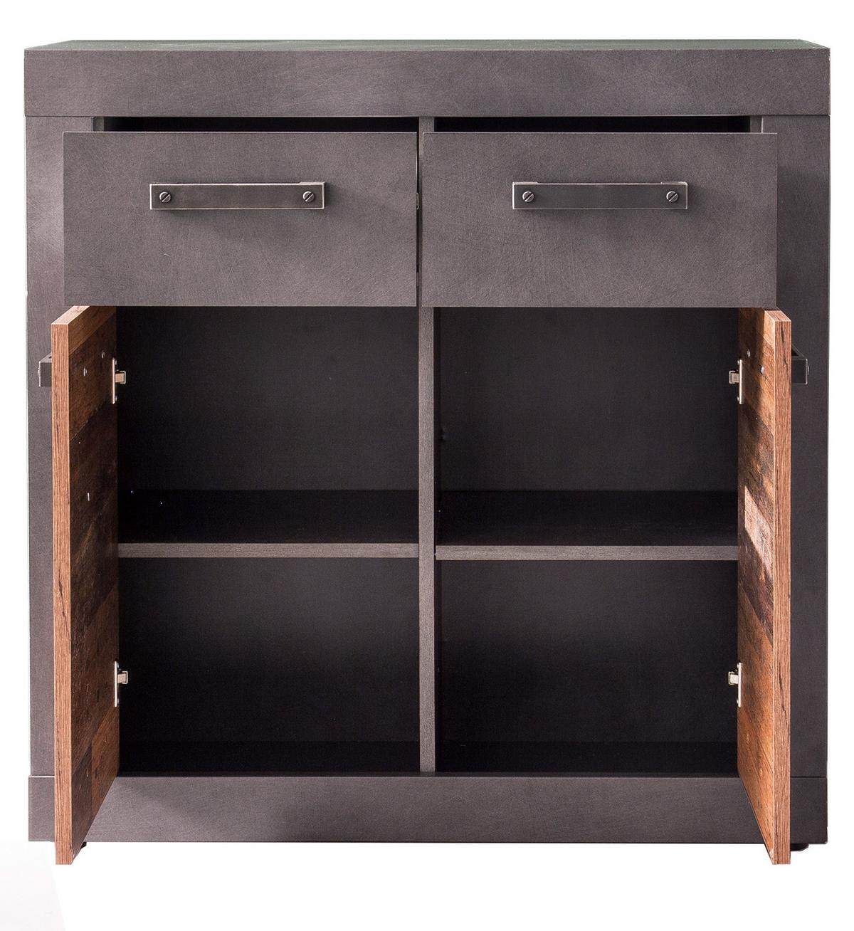 KOMMODE Used Wood Altholz Design mit Grau 82 cm, Anrichte 2-türig - Silberfarben/Schwarz, Holzwerkstoff/Kunststoff (82/86/37cm) - Top.Furn