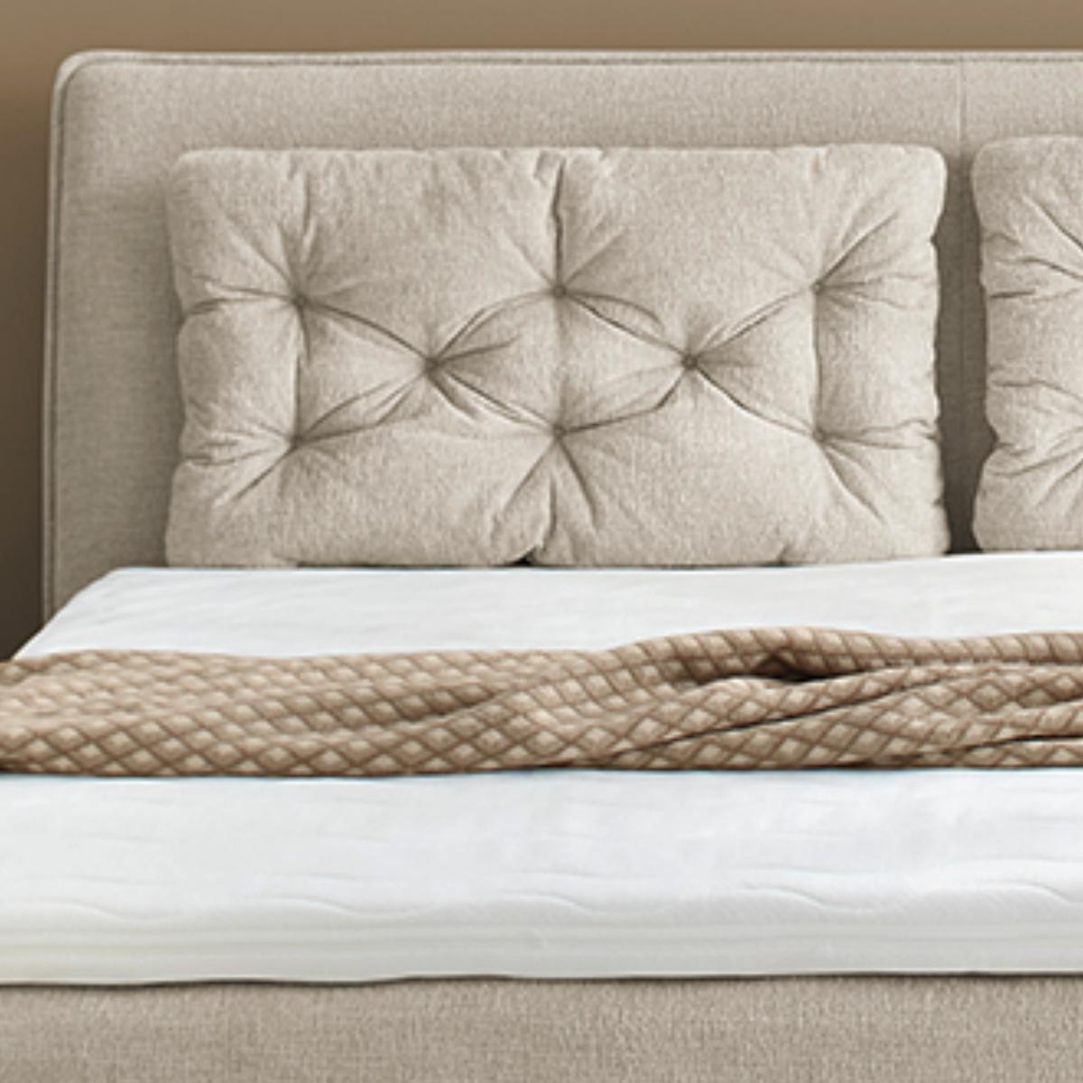 BOXSPRINGBETT 180x200 cm mit Bonell-Wende-Federkernmatratzen H2/H3, Bonell-Federkernpolsterung, PU-Schaum-Topper, 2 Kissen, Chenille Beige / 20030 - Beige/Schwarz, Textil/Metall (180/200cm) - luma-home