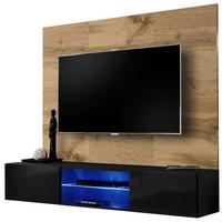 TV-LOWBOARD Eiche Wotan und schwarz 180 cm hängend, Set inklusive LED-Beleuchtung - Eiche Wotan/Schwarz, Glas/Holzwerkstoff (180/148/40cm) - Inn.Furn