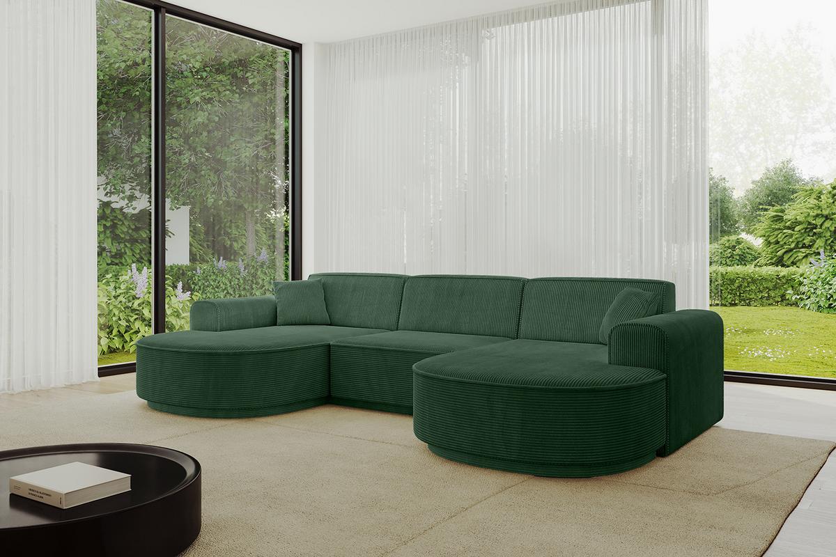 WOHNLANDSCHAFT MARI-U1-v3 - 303x171x83 cm Grün Cord - Schwarz/Grün, Holzwerkstoff/Kunststoff (303/83/171cm) - ALTDECOR