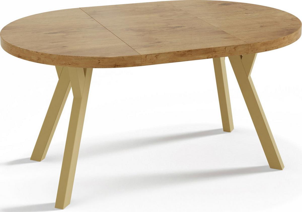 ESSTISCH Mateo runder ausziehbarer, Lancelot Eiche 100-200/100/76 cm - Eichefarben/Goldfarben, Holz/Holzwerkstoff (100/200/76cm) - WFL GROUP