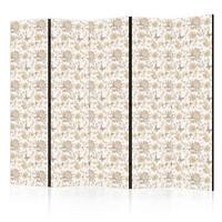 PARAVENT Beidseitig Bedruckter 5-tlg 225x172 cm Chrysanthemen und Schmetterlinge - Braun, Holz/Textil (225/172/3cm) - Muralo
