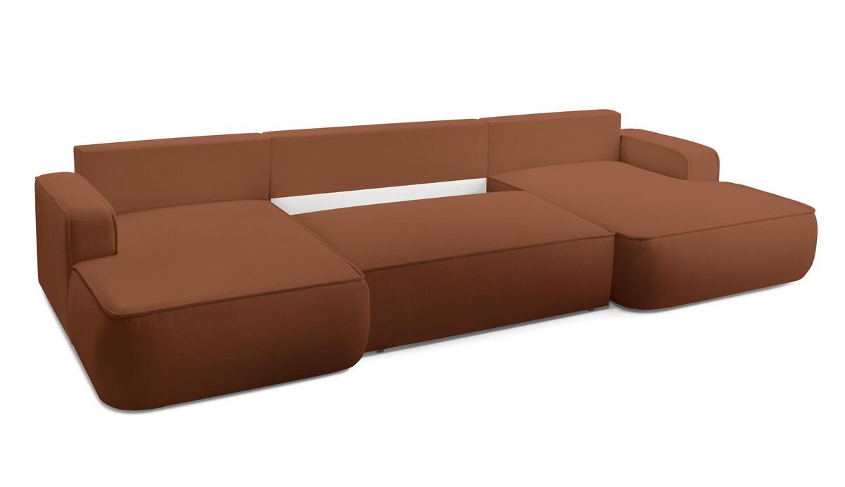 WOHNLANDSCHAFT Ablia Ziegelrot 364/168/87 cm mit Schlaffunktion - Dunkelorange/Schwarz, Kunststoff/Textil (364/87/168cm) - AX Living