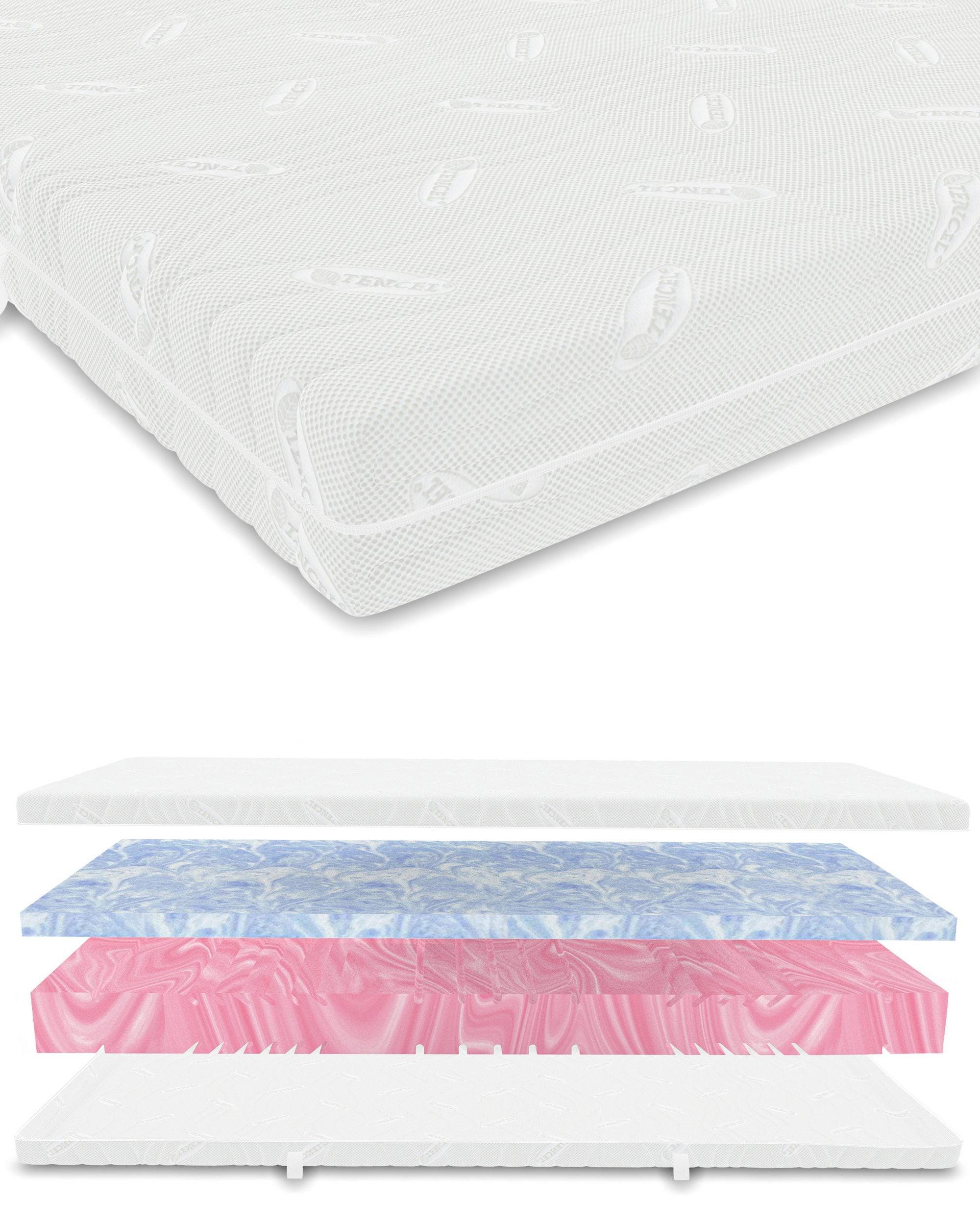 HYBRIDMATRATZE 120x200 cm – 22 cm Höhe – Gelauflage – Kaltschaumkern – H2 H3 – 7 Zonen ergonomisch - Weiß, Textil (120/200cm) - Mister Sandman