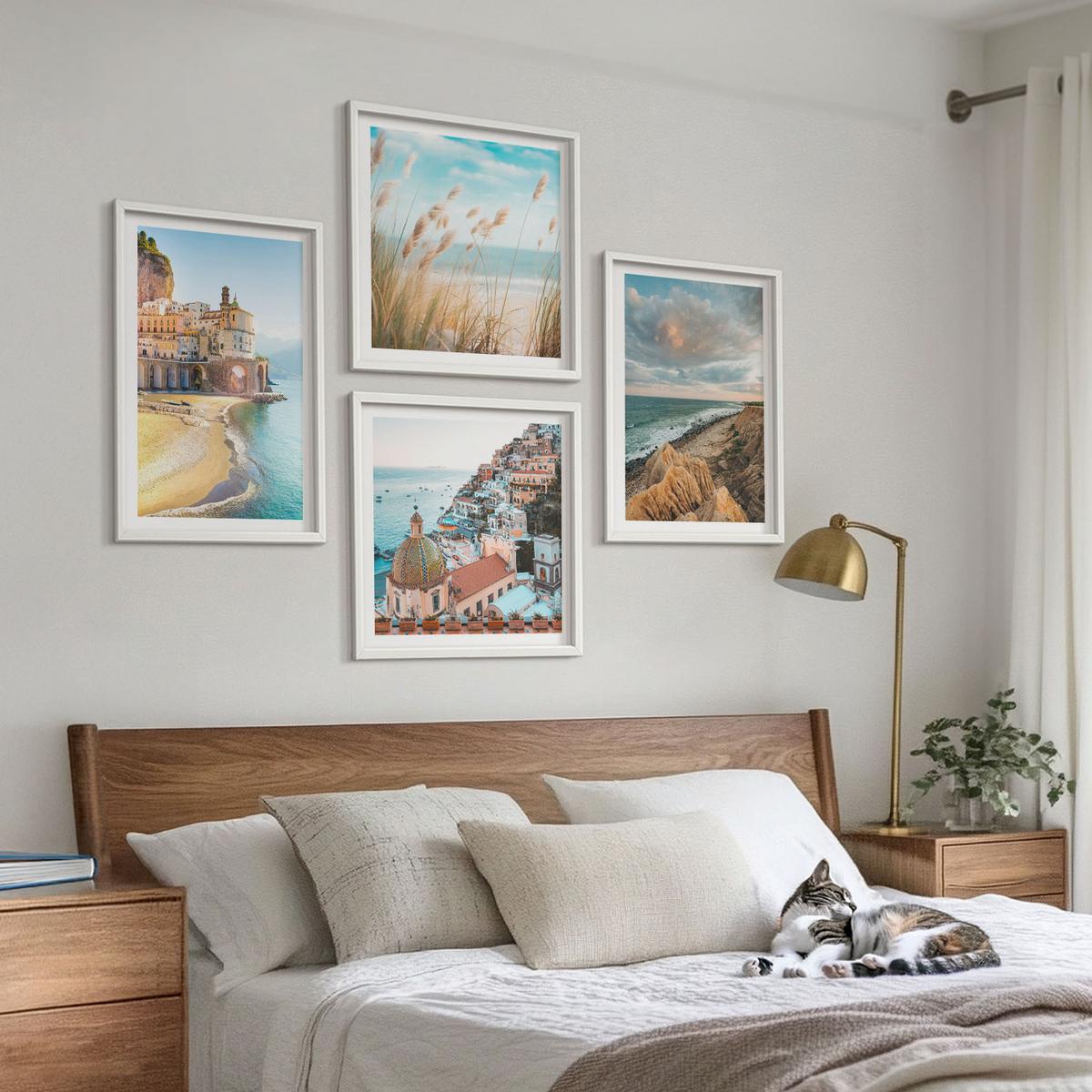 BILDER SET 4er Set - 50x50 cm & 40x60 cm Weißer Rahmen - Landschaften Strand Stadt Klippen - Weiß, Kunststoff (50/50cm) - TULUP