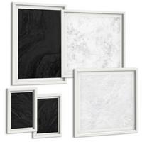 BILDER SET 5er Set - 50x50 cm & 20x30 cm & 40x60 cm Weißer Rahmen - Dunkles Licht, glamouröse Marmor - Weiß, Kunststoff (40/60cm) - TULUP