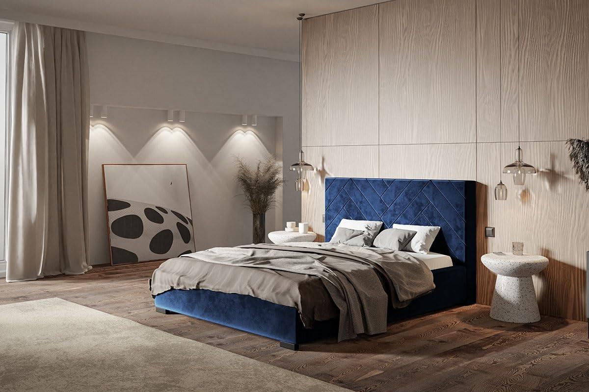 POLSTERBETT Sevilla mit Kopfteil, 120x200 cm, Doppelbett mit Bettkasten und Lattenrost aus Holz, Velourstoff Dunkelblau - Dunkelblau, Holz/Textil (120/200cm) - Alpi-Möbel