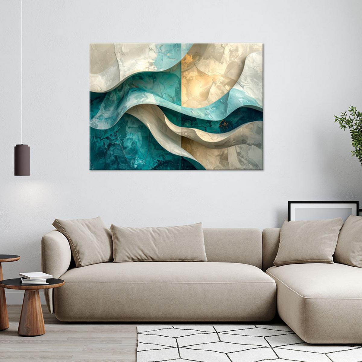 LEINWANDBILD Abstraktion 90x60cm - Türkis, Textil (90/60cm) - Feeby