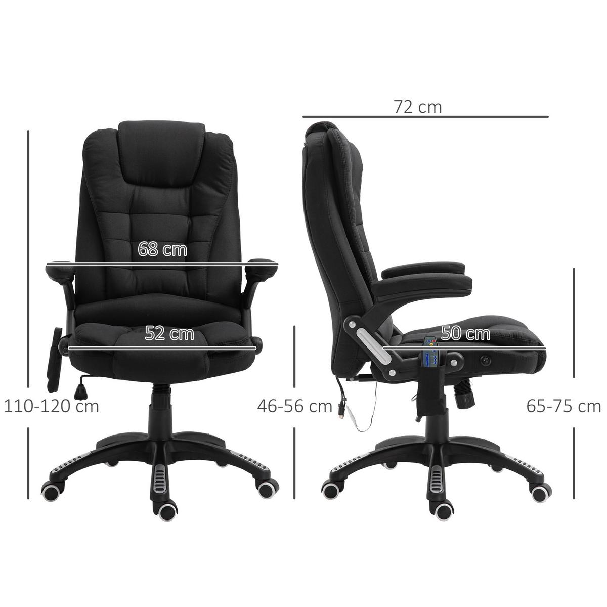 MASSAGESESSEL Chefsessel Gamingstuhl Drehstuhl Massagebürostuhl Schwarz - Schwarz, Kunststoff/Textil (74/116/67cm) - Vinsetto