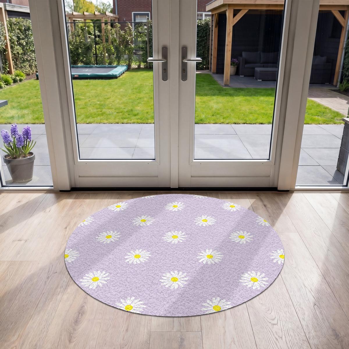 FUSSMATTE Gänseblümchen - Pastell - Weiß - Lila - Blumen Sauberlaufmatte 120x120 cm - Flieder, Kunststoff (120/0.4cm) - MuchoWow