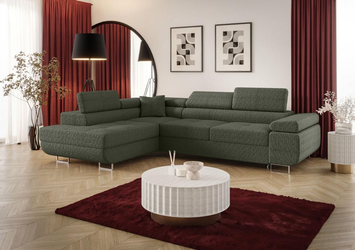 ECKSOFA Monaro Mit Schlaffunktion - Grün, Holzwerkstoff/Textil (202/275cm) - Fun Möbel