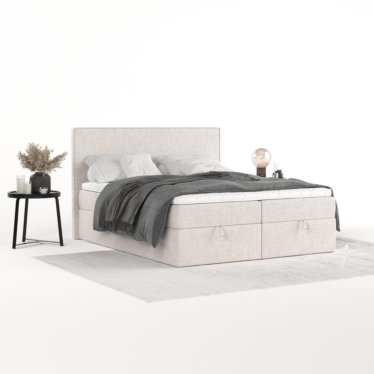 BOXBETT Velma 140/200 cm Hellbeige im Neve Stoff - Sandfarben/Schwarz, Holz/Holzwerkstoff (140/200cm) - AltaBeds