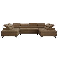 WOHNLANDSCHAFT PABLO U Schenille glatt Braun - Schwarz/Braun, Textil/Metall (346/76/208cm) - MKS