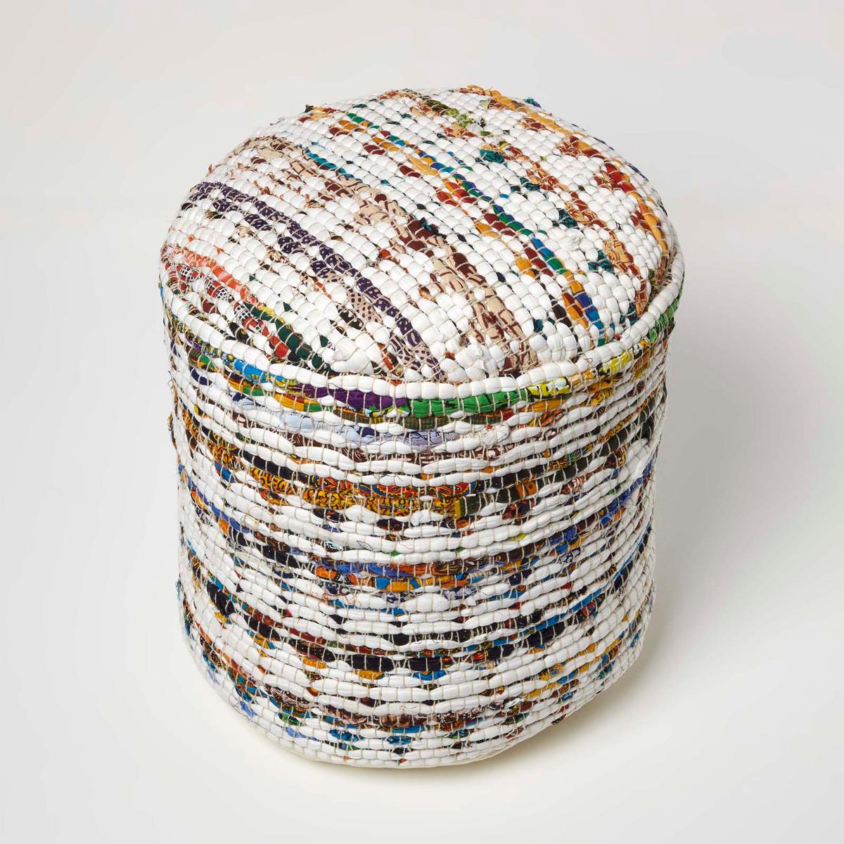 SITZPOUF rund, creme-bunt gemustert 40/40/45 cm - Multicolor, Textil (45/40/45cm) - Homescapes
