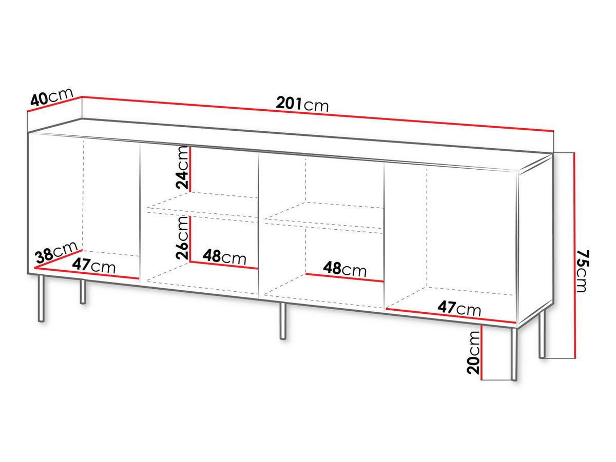SIDEBOARD Isla 200 4D - Schwarz, Holzwerkstoff/Metall (201/75/40cm) - MIRJAN24
