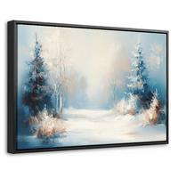 LEINWAND Bilder mit Rahmen - Wald – Winter – Natur – Abstrakt – Schnee - 60x40 - Weiß, Textil (60/40cm) - MuchoWow