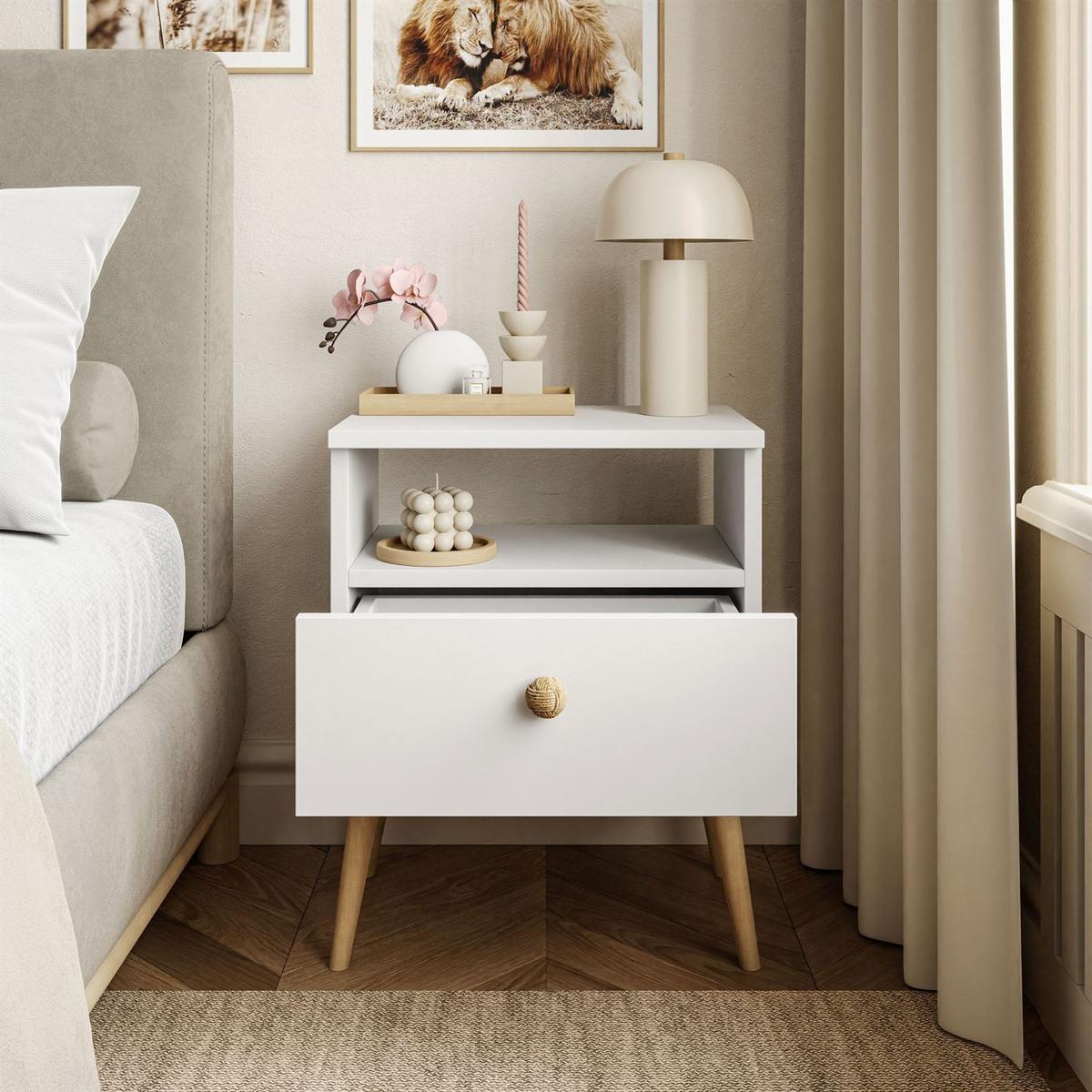 NACHTTISCH HARMONY Weiß - Weiß, Holzwerkstoff (44/56/31cm) - Lookway