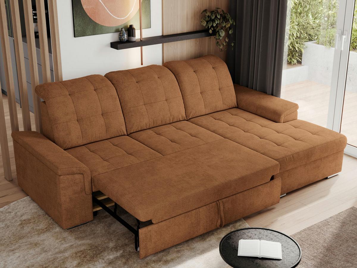 ECKSOFA MADRITO L - Orange Struktur - Rechts - Silberfarben/Orange, Textil/Metall (256/160cm)