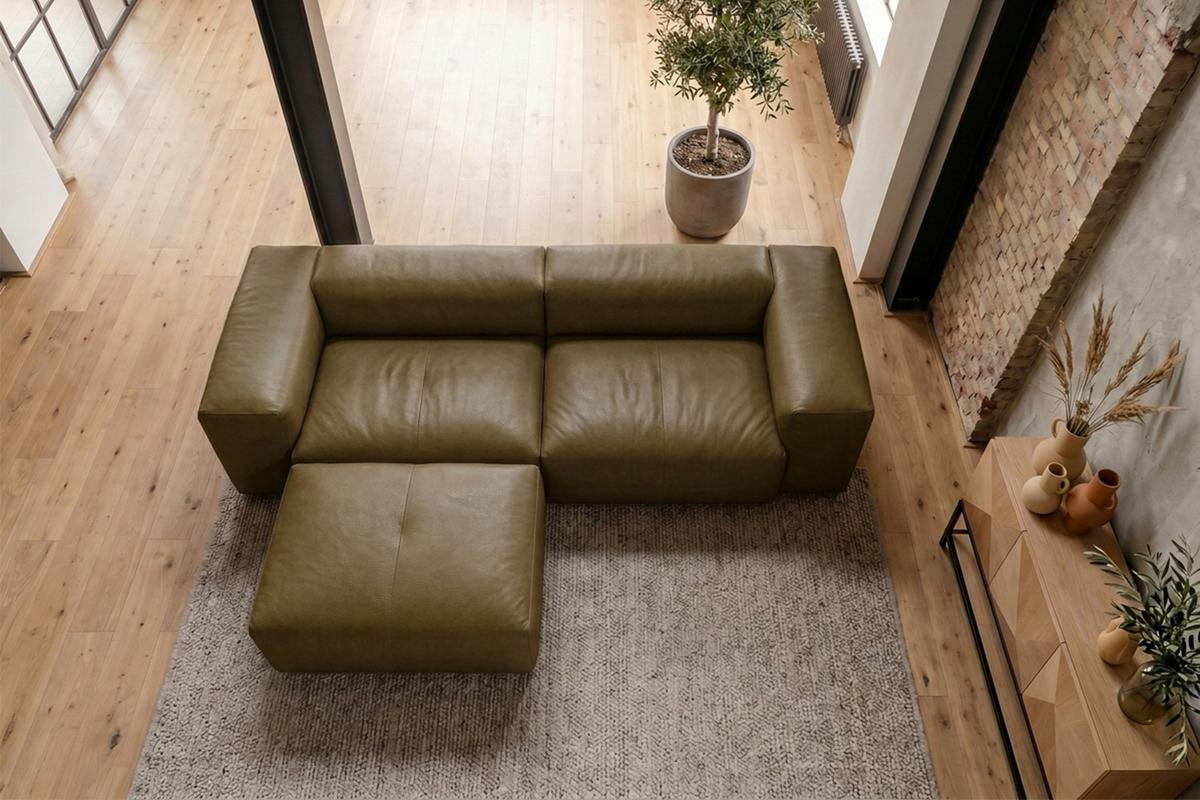 SOFA CELESTE Dunkelgrün Leder - Dunkelgrün/Schwarz, Leder/Kunststoff (302/114cm) - KAWOLA