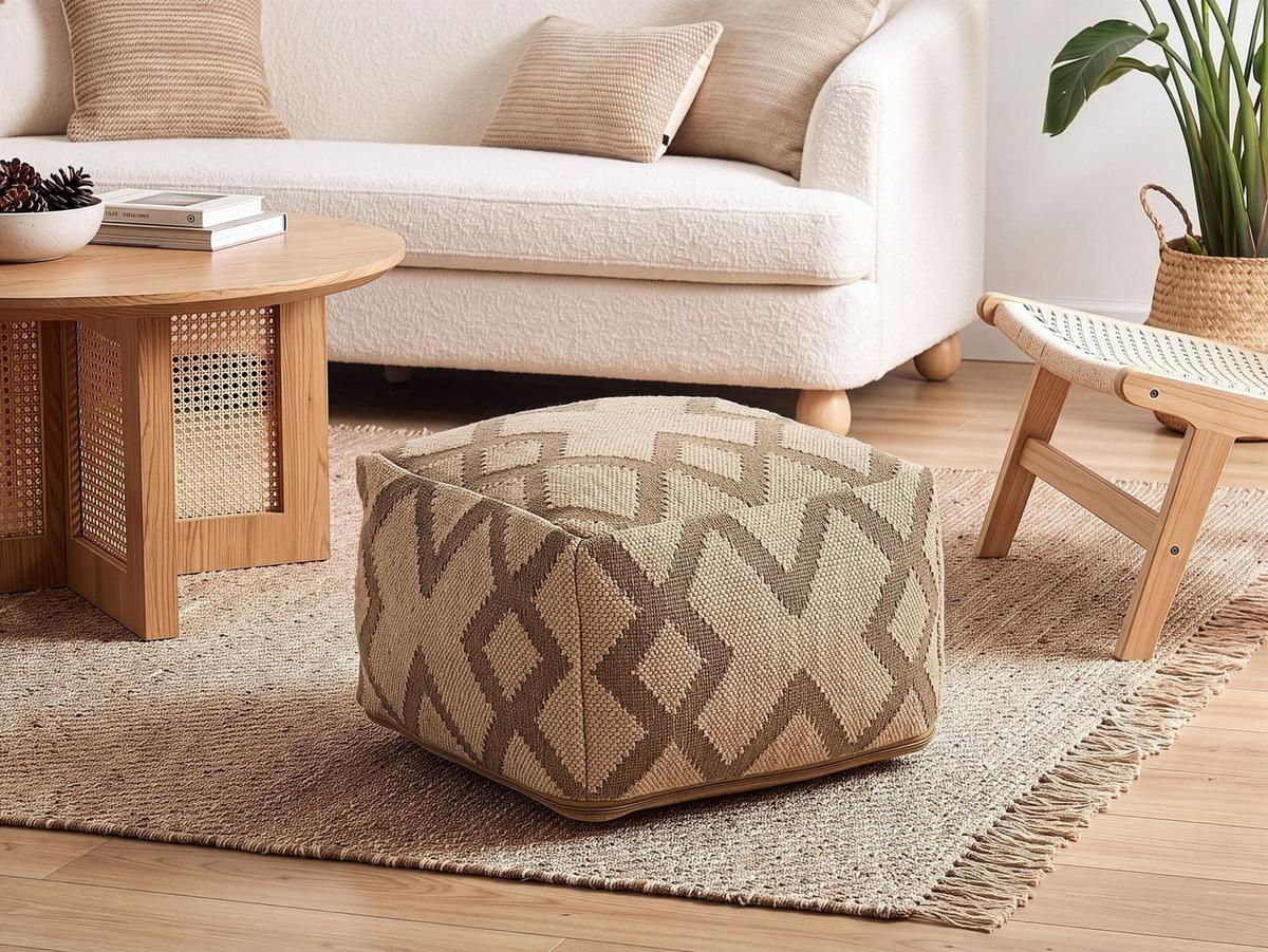 POUF Jute Beige Gopi - Beige/Braun, Textil (50/30/50cm) - Beliani
