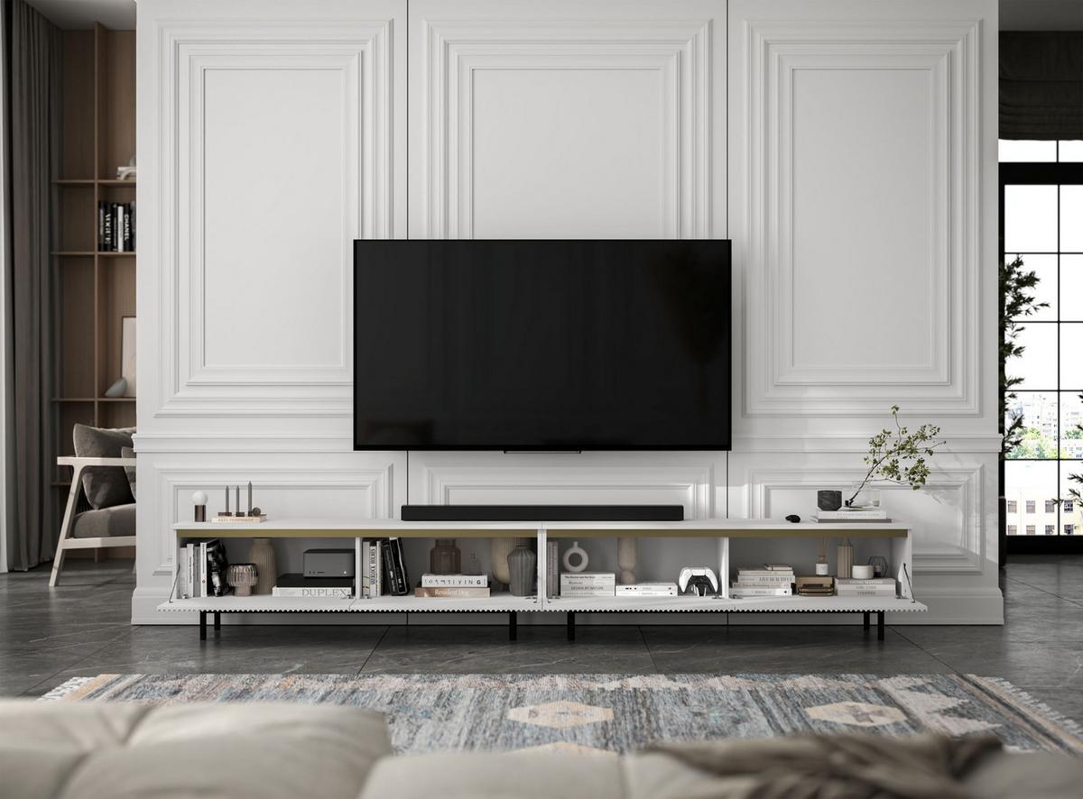 TV-LOWBOARD 2er-Set Selene Weiß matt 280 cm mit Metallrahmen - Schwarz/Weiß, Holzwerkstoff/Metall (280/44/35cm) - Meble Lindner