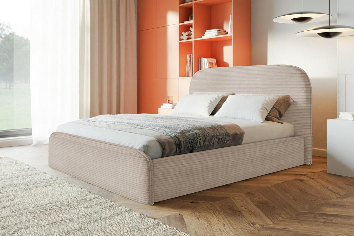 BETT 140x200 - Polsterbett mit Bettkasten und Metallrahmen - Modern Betten - Hochwertiger Poso-Stoff - Kollektion Vienna - Beige - Beige, Holz/Textil (140/200cm) - Alpi-Möbel