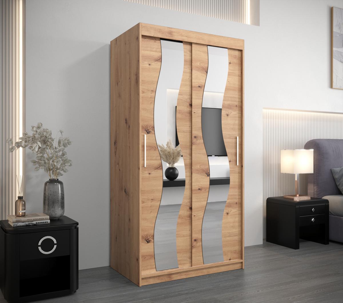 SCHWEBETÜRENSCHRANK 200/100/62 2-türig - Silberfarben/Eiche Artisan, Holz/Kunststoff (100/200/62cm) - MÖBEL KRYSPOL