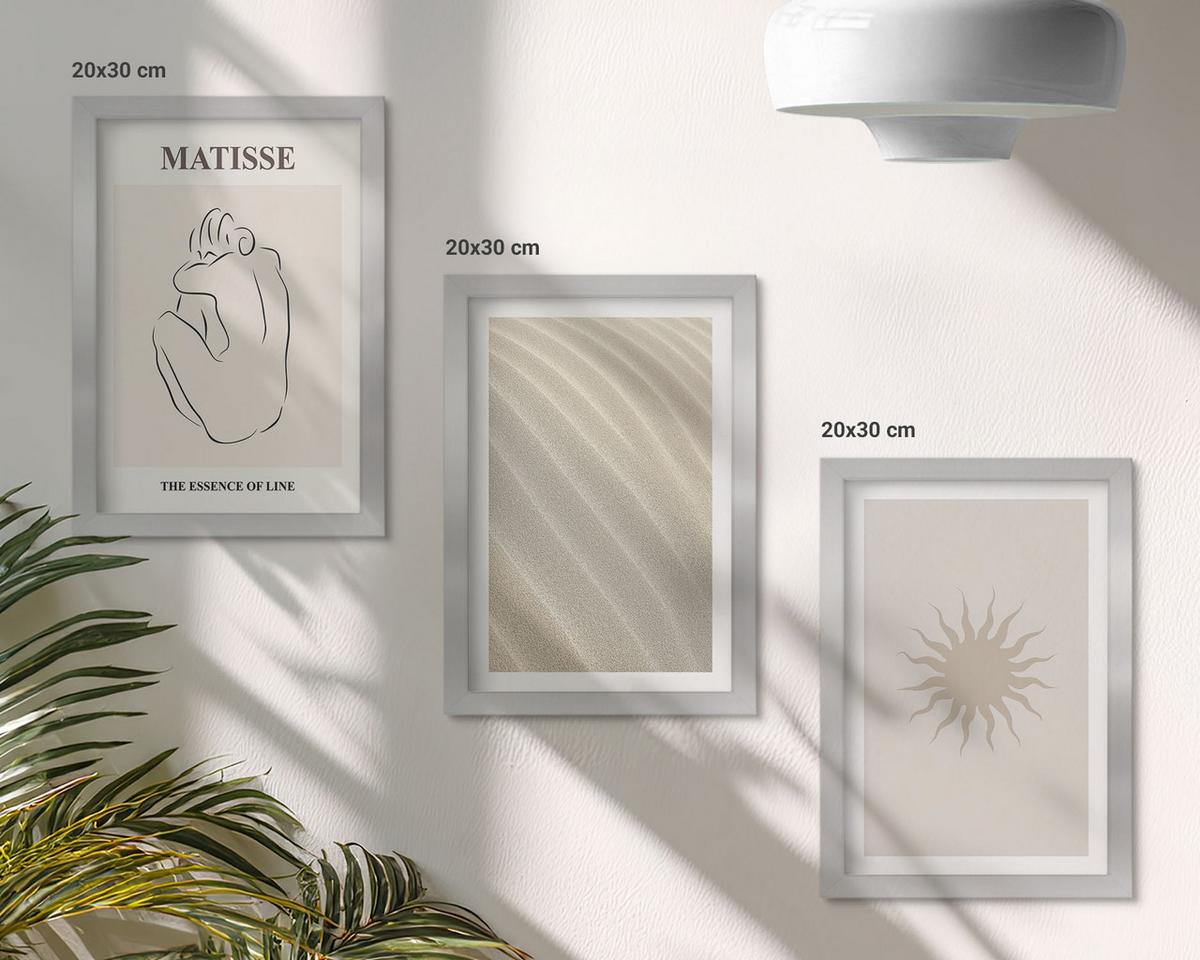 BILDER SET 3er Set - 20x30 cm Silberner Rahmen - Minimalistische Sandlinien Sonne - Silberfarben, Kunststoff (20/30cm) - TULUP