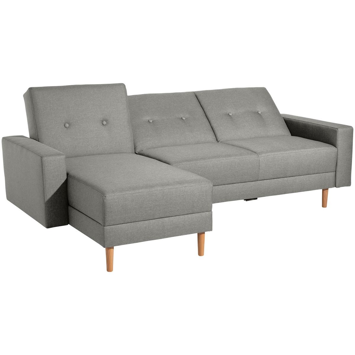 FUNKTIONSSOFA mit Hocker Kattie Flachgewebe hellgrau - Hellgrau, Kunststoff (144/230cm) - 58aufmkessel
