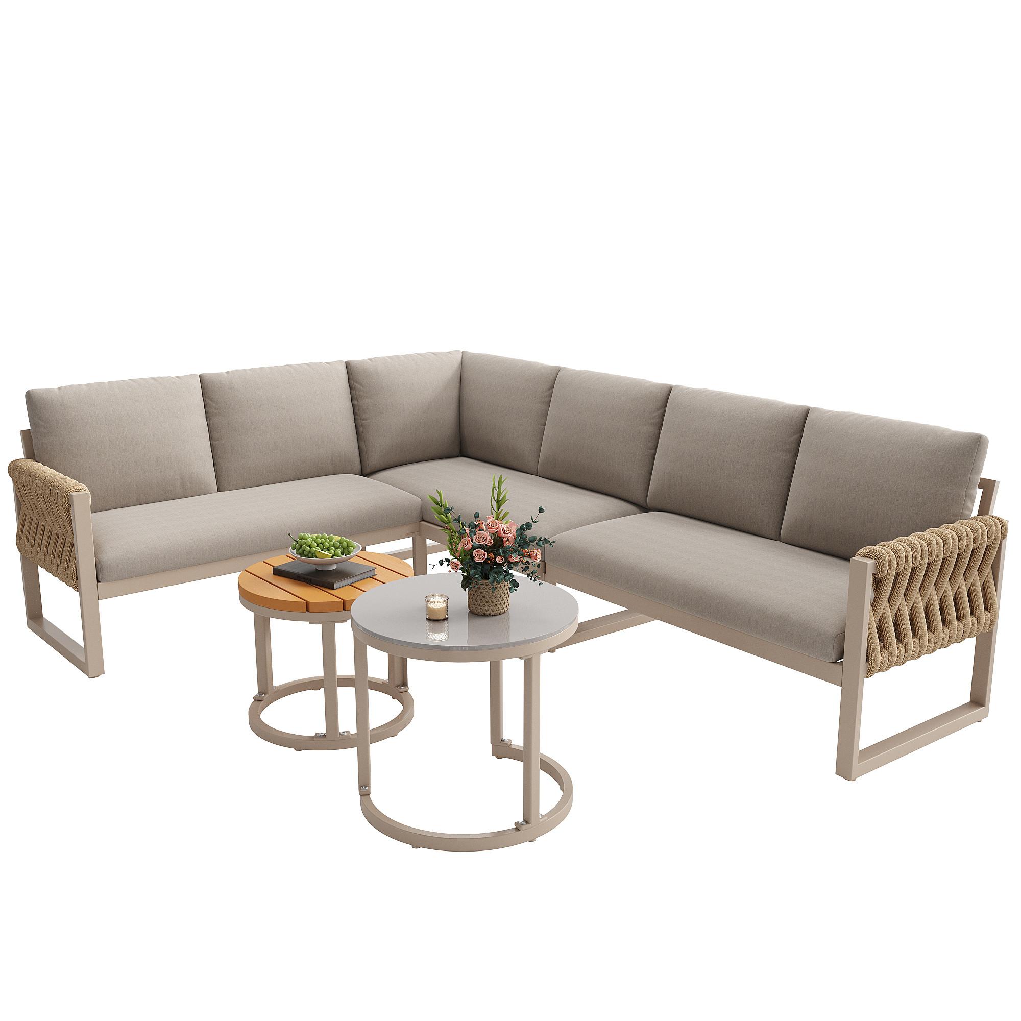 LOUNGEGARNITUR Metall Beige Ecksofa mit 2 Beistelltischen - Beige, Metall - Urban Meuble