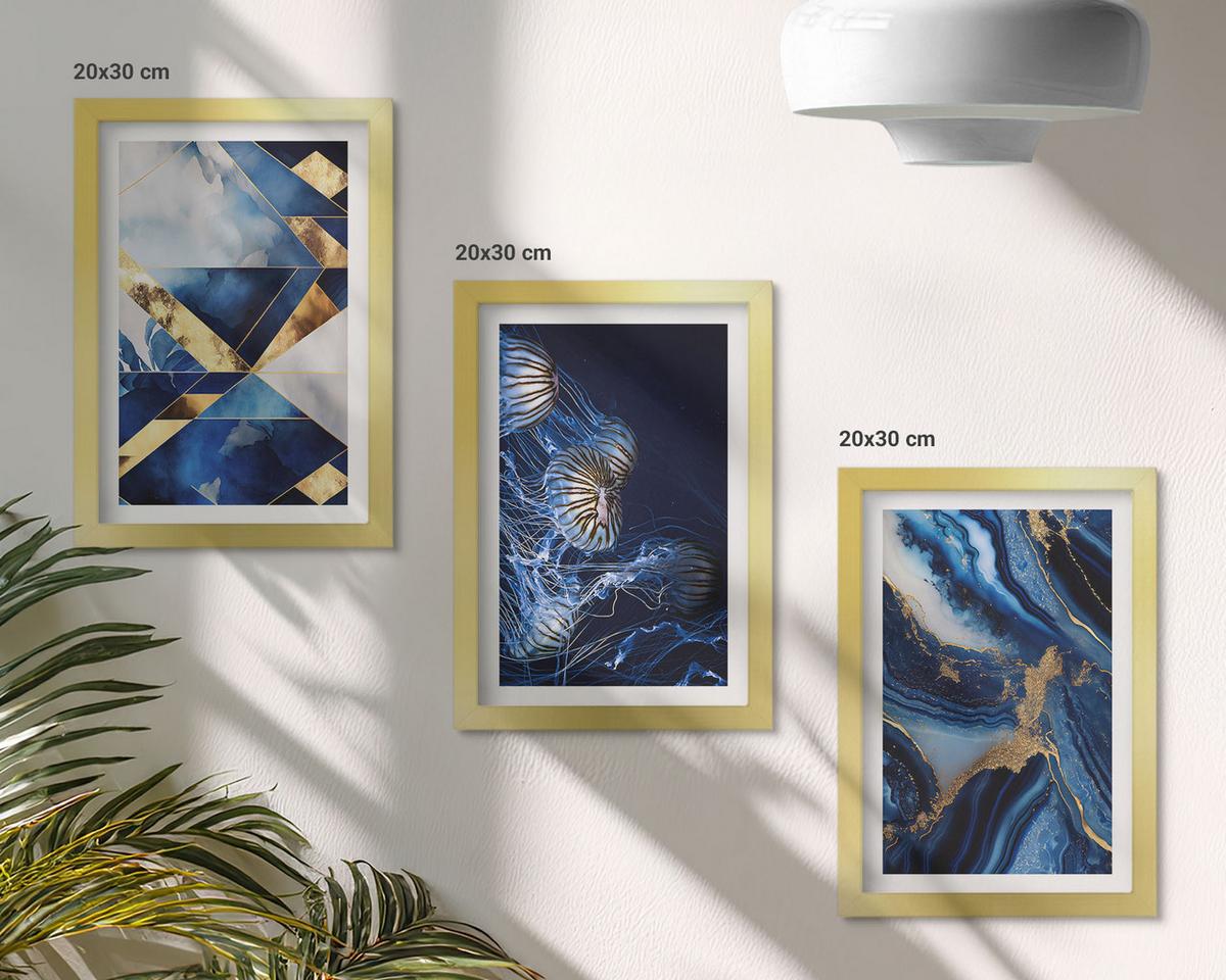 BILDER SET 3er Set - 20x30 cm Goldrahmen - Abstrakte, elegante Muster - Goldfarben, Kunststoff (20/30cm) - TULUP