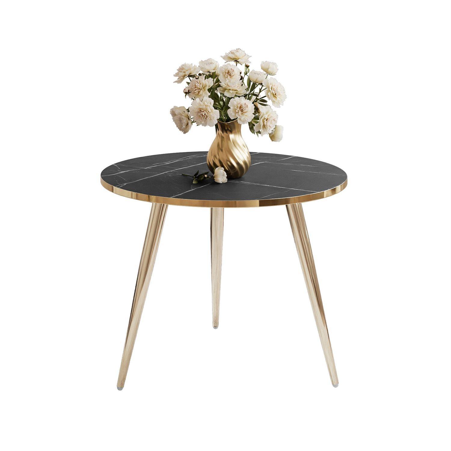 COUCHTISCH SOLEIL GOLD Schwarz Marmor, 50cm - Schwarz, Holzwerkstoff (50/50/47cm) - Lookway