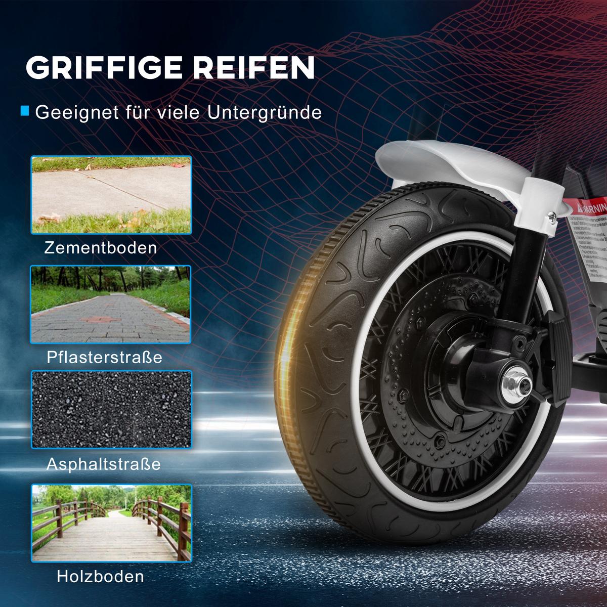 KINDERMOTORRAD Kinder Elektro-Motorrad Elektrofahrzeug für 1,5-3 Jahre Kinder - Schwarz/Weiß, Kunststoff/Metall (76/42/57cm) - HOMCOM