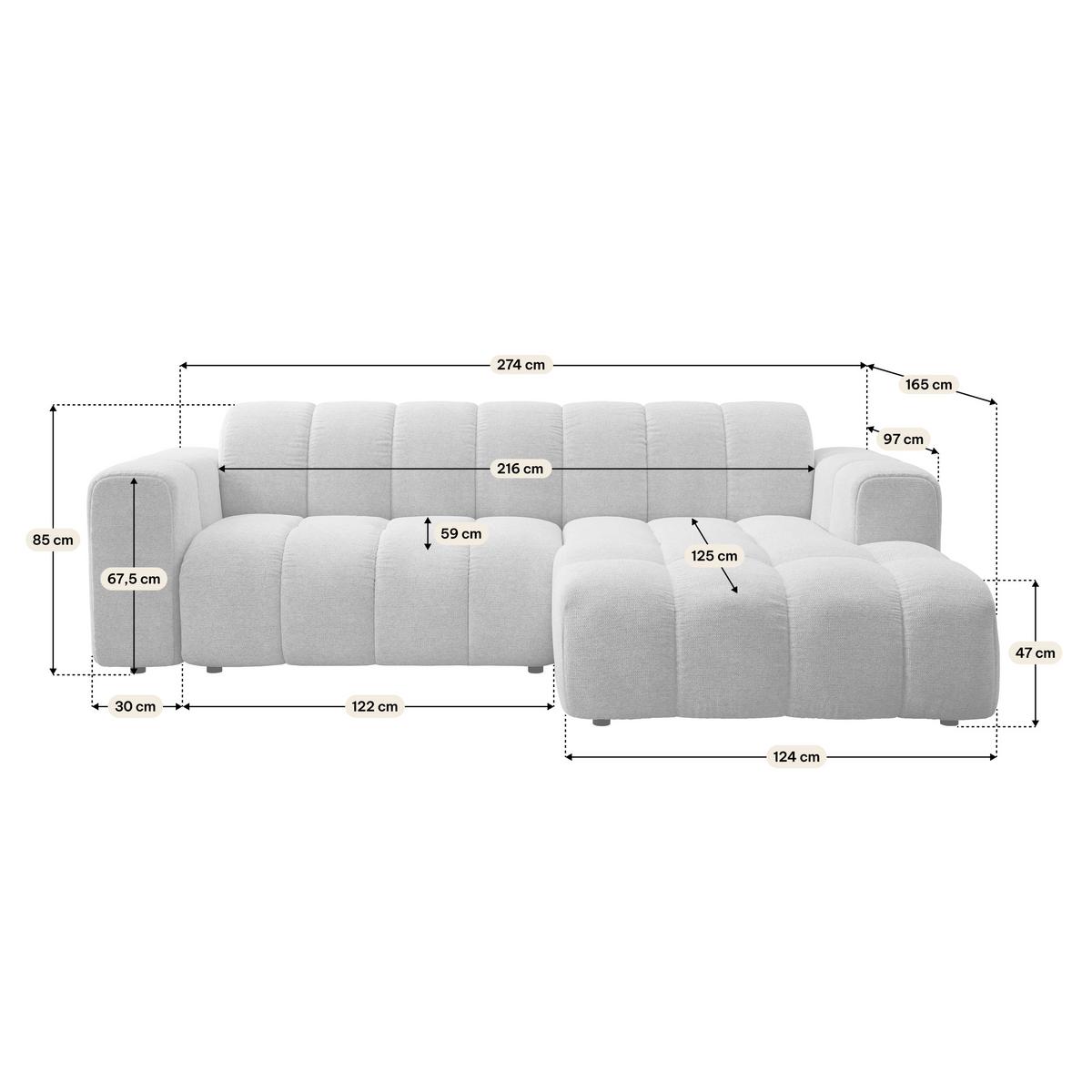 ECKSOFA TISI Hellgrau Strukturstoff - Hellgrau, Holz (274/165cm) - MASSENO