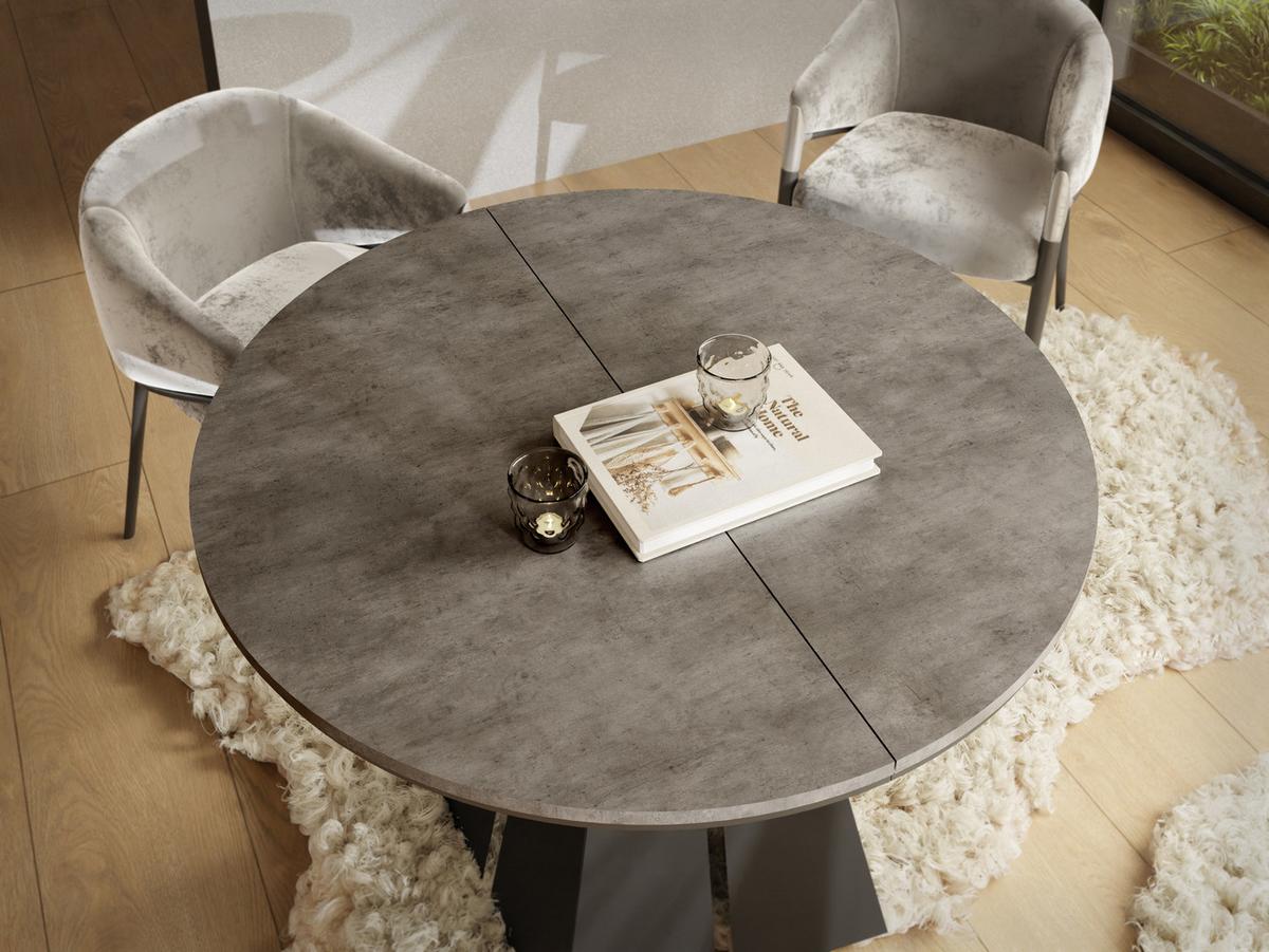 ESSTISCH Kova runder ausziehbarer, Dunkelgrauer Chicago Beton 100-180/100/76 cm - Dunkelgrau/Schwarz, Holzwerkstoff/Metall (100/176/76cm) - WFL GROUP