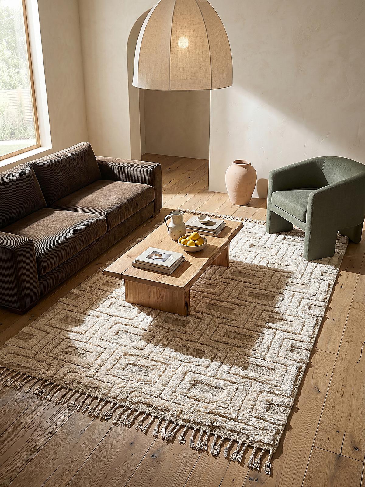WOLLTEPPICH mit Fransen COPSE, geometrisch, Beige, 200 x 290 cm - Beige, Textil (290/200cm) - KADIMA DESIGN