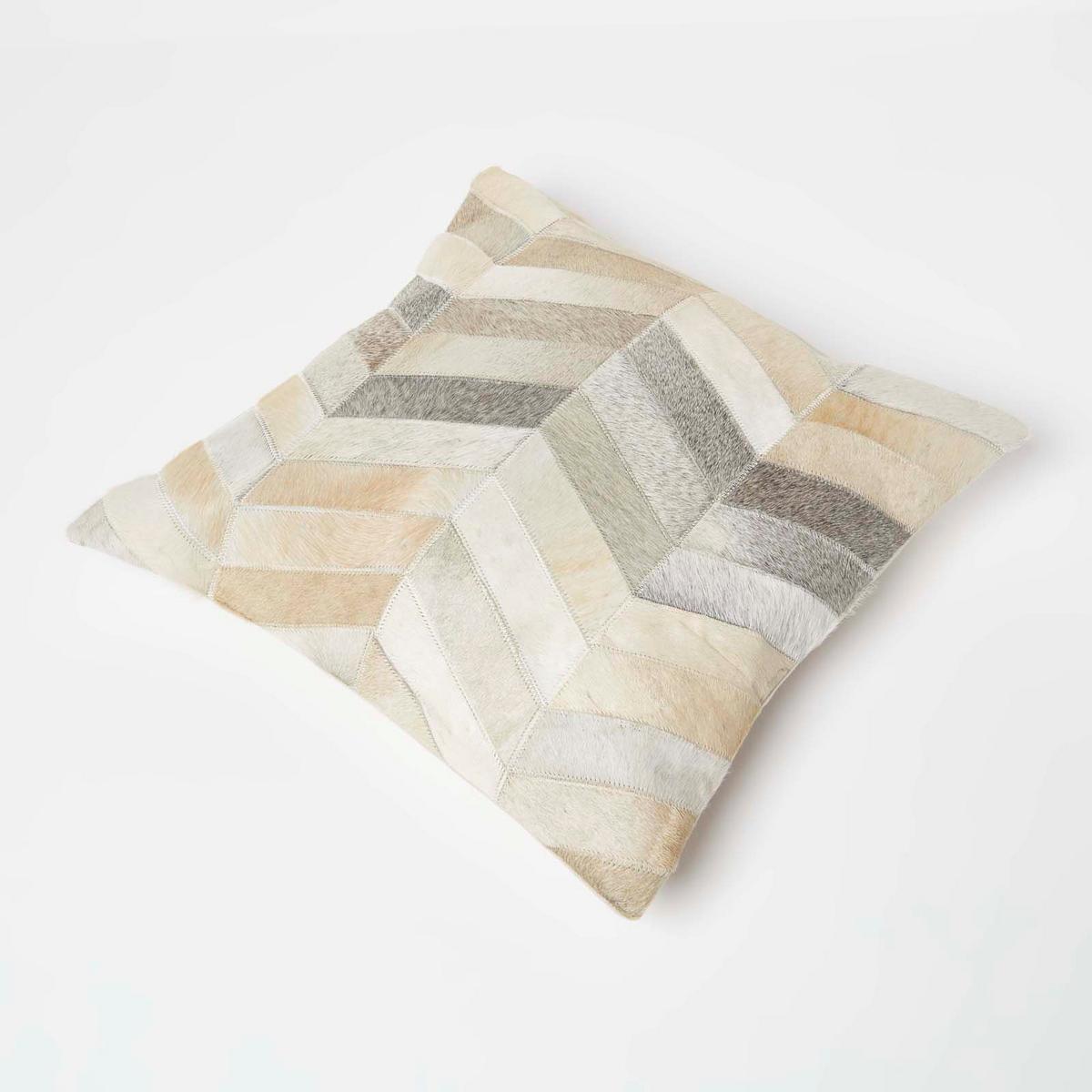 PATCHWORK-KISSEN Fell & Leder 45/45 cm Chevron - Multicolor, Leder/Textil (45/45cm) - Homescapes
