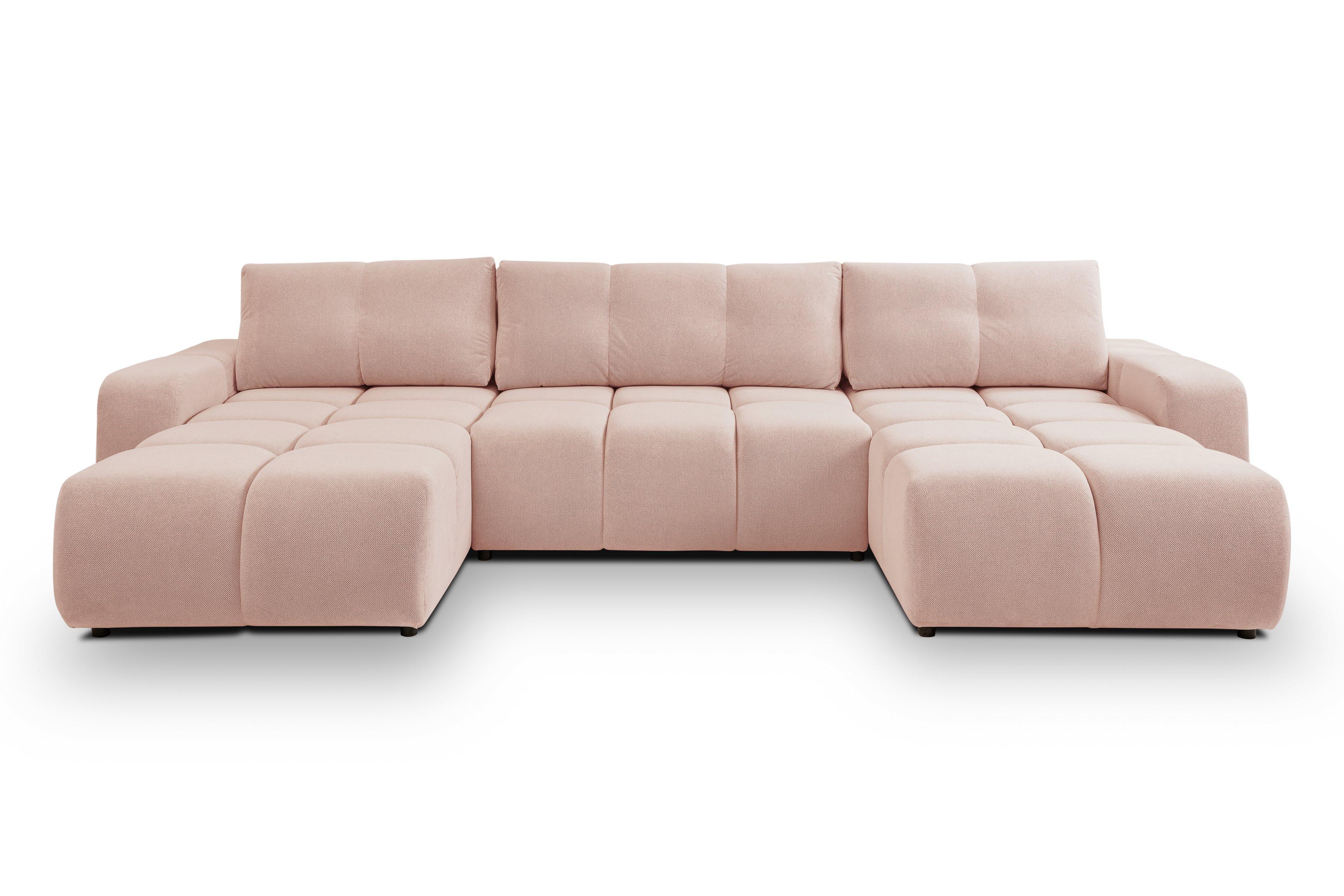 WOHNLANDSCHAFT DUCA U Rosa Jersey mit Schlaffunktion - Rosa, Holz (359/88/177cm) - MASSENO