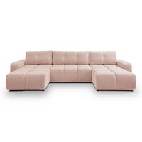 WOHNLANDSCHAFT DUCA U Rosa Jersey mit Schlaffunktion - Rosa, Holz (359/88/177cm) - MASSENO