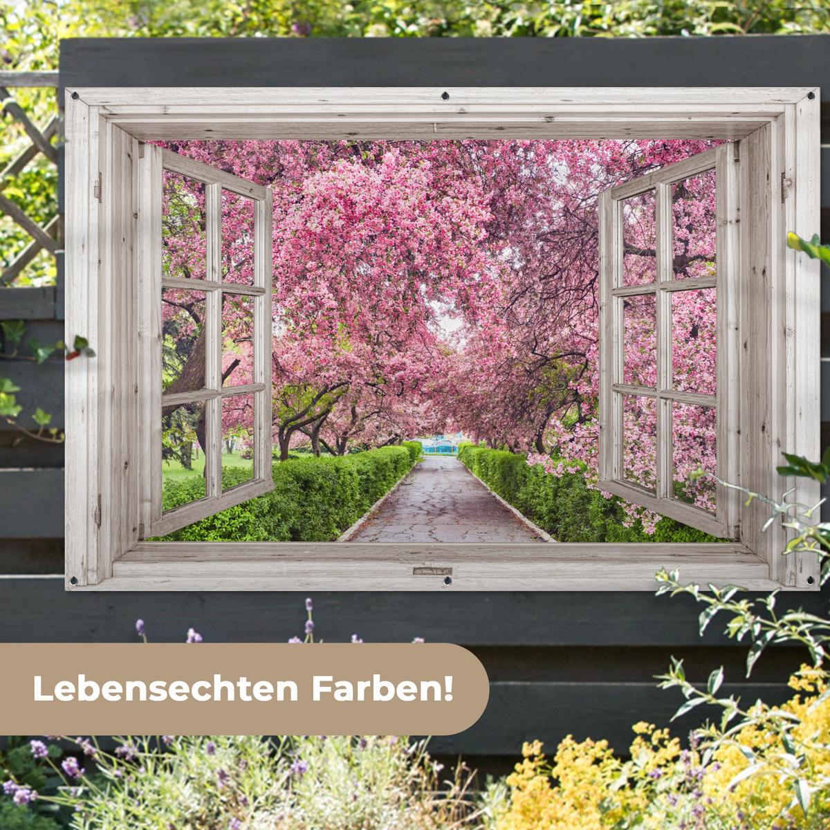 GARTENPOSTER Japanisch - Sakura - Blüte - Baum - Blütenzweige - Durchsichtig Poster für draußen 180x120 cm - Rosa, Kunststoff (180/120/0.2cm) - OnlyWow