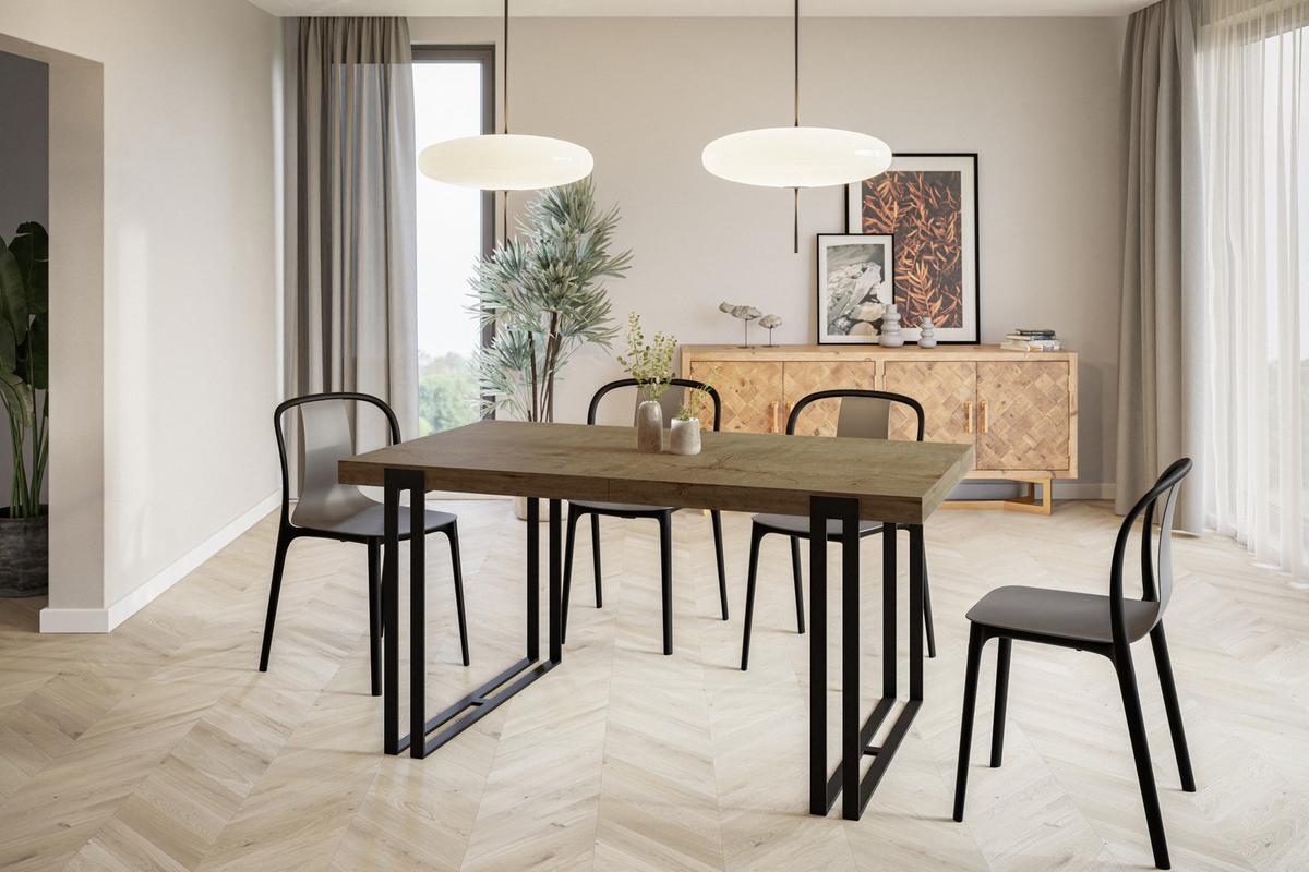 ESSZIMMERTISCH ROSA 200X90X77 cm, Farbe: LEFKAS, mit Metallbeinen in Farbe Schwarz - Dunkelbraun/Schwarz, Holzwerkstoff (200/90/77cm) - Alpi-Möbel