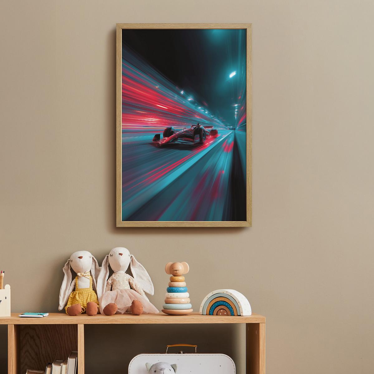 WANDLEUCHTE MIT AKKU Rennwagen - Rot - Geschwindigkeit 40x60 cm - Türkis, Holzwerkstoff (40/60/8cm) - OnlyWow